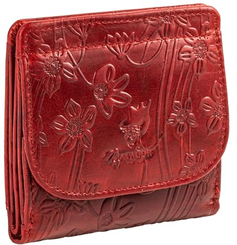 MATADOR Portemonnaie Damen Klein Leder Wien Mini Geldbörse mit edler Geschenk Box, Eleganter Geldbeutel Damen Klein mit RFID Blocker, Luxus Kleine Geldbörse mit vielen Fächern in Blumen Rot