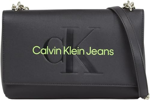 Calvin Klein Jeans Women Shoulder Bag Sculpted Flap Medium, Black (Black/Dark Juniper), One Size