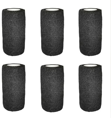 6 Rollen Selbstklebender Elastische Verband Gipsbinden Bandage Haftbandage Selbsthaftende Wasserfest Binde Sport Tape für Knie Beine Hand Wrist und Sprunggelenk 10cm x 4.5m Schwarz