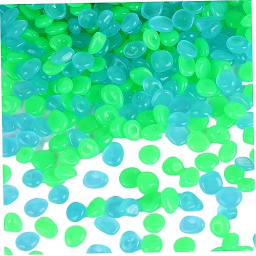 Glow In The Dark Steine 300pcs Leuchtsteine Garten Harz wiederverwendbares ovales kleines leuchtende Dekosteine Gartensteine Deko Leuchtende Steine blaugrüne leuchtende Felsen für Aquarium Fischtank
