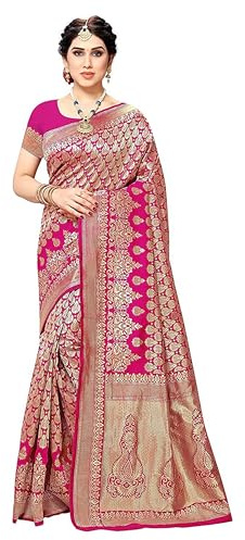 IMTRA FASHION Sari indien pour femme en tissu jacquard Banarasi avec chemisier non cousu, Rose, L