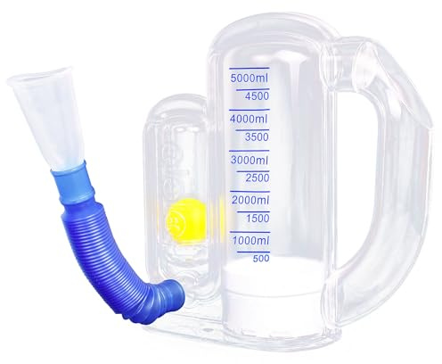 Incentive Spirometer Adult,Breathing Exercise Device for Lungs,Deep Breathing Trainer for Children and Adult,5000ml Volume Measurement with Flow Rate Indicator.