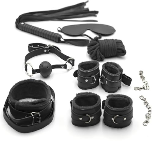 Kit per bondage sessuale per coppie, cinghia regolabile, per camera da letto, polso, caviglia, collare bavaglio, catena, frusta, polsino, kit per adulti, resistente al sesso, set da donna, set da 7,