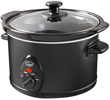 Quest 35269 1.5 Litre Slow Cooker/Compact Stainless Steel / 3 Temperature Settings/Transparent Toughened Glass Lid/Dishwasher Safe Bowl/Black Colour / 120W