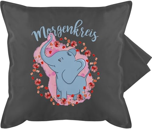 Shirtracer Kissenbezug - Hallo Kindergarten - Kissen - Morgenkreis Elefant mit Wasserfarbe - 50 x 50 cm - Grau - sitzkissen Kita Kindergartenkind Geschenk￼Kissen kindergärten für den Kinder EIN