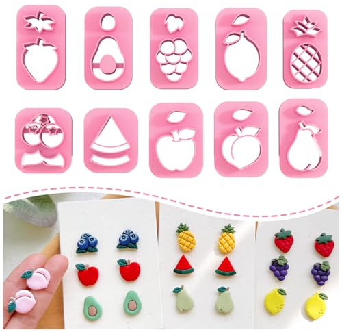 Keoker Fruit Clay Cutters, Studs Polymer Clay Cutters, 10 Shapes Fruit Clay Earrings Cutters, Strawberry Clay Cutter, Clay Cutters for Earrings Jewelry Making