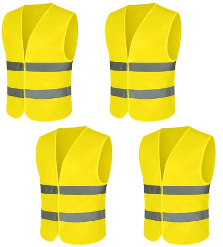 Cheerhom Gilet de Sécurité Réfléchissant Haute Visibilité - 4 Pièces pour Hommes et Femmes - Jaune