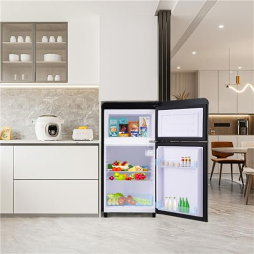 Frigorifero retrò A Due Porte - capacità Totale 72 Litri, Classe di Efficienza Energetica E, Illuminazione Interna A LED, Disponibile in Cinque Eleganti Colori, Ideale per Piccole Famigl(Color:Nero)
