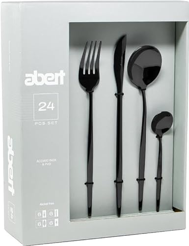Porto Black - Juego de cubiertos de mesa de 24 piezas, caja elegante Abert