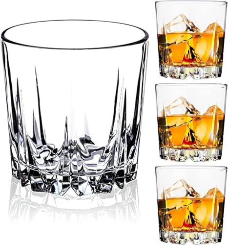 GLASKEY Bicchieri da Whisky Set di 4,Bicchiere da Cocktail Cristallo senza piombo da 300 ml, Bicchiere da Whisky per Bourbon Rum Vodka Scotch Gin Cognac Acqua,Lavabile in Lavastoviglie