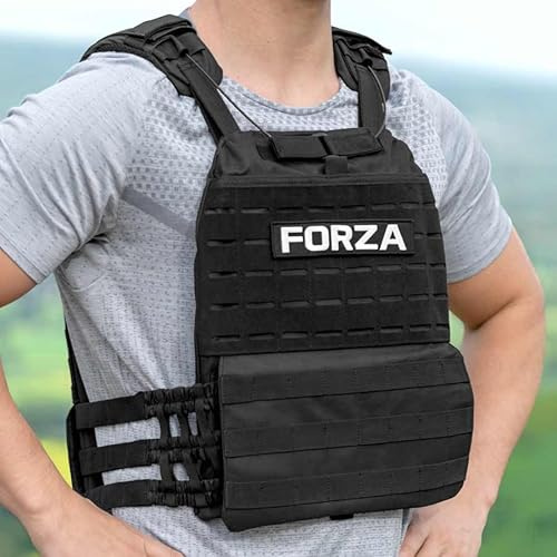 FORZA Taktisk viktad väst | Justerbar väst med viktkapacitet upp till 22 kg - perfekt för uthållighetsträning och konditionering (svart, 20 kg)