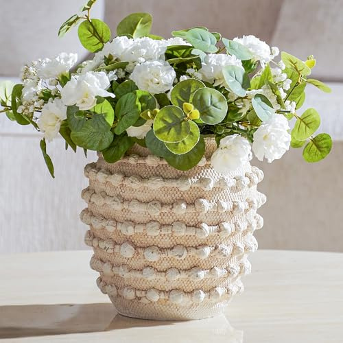 DN DECONATION Vase Beige Zement Blumenvase Strukturierte Knotenvase Vase | für Pampasgras, Tischvase für Deko Wohnzimmer, Rustikales Antikes Dekor, Regaldekoration, 21 cm