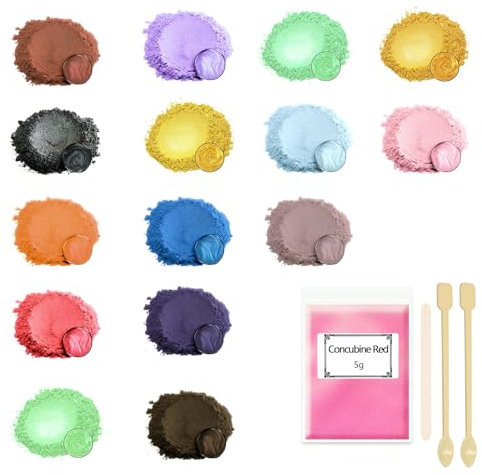 Ovaletta 15 Epoxidharz Farbe 5g, Mica Powder, Kerzen Selber Machen Set, Farbpigmente für Gießpulver, Badebomben Selber Machen, Diy Pigmentpulver für Seifenfarbe, Kerze, Kosmetischer, Schleim