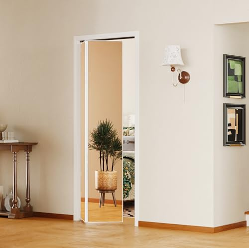 SOLRIG Bifold Doors, 1-Lite Full Size Mirror Aluminum Alloy Closet Doors, Closet Bi Fold Door with Hardware Kit, Perfect for 24'' x 80'' Openings, Folding Doors for Interior, Closets, Bedrooms, White