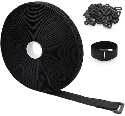 YADOBIG 10mx2cm Fascette per Cavi, Cinghie Fermacavi con 50 Fibbie, Fascette a Strappo Regolabili, Fascette per Cable Management Ufficio Giardino