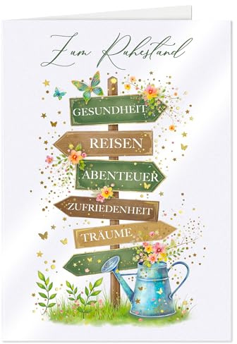 Joli Coon Premium Ruhestand Karte STARDUST Wegweiser, mit FinePaper Kuvert | 350g Perlmuttpapier, Schimmereffekt, goldveredeltes Fine-Paper-Kuvert, für persönliche Abschiedsworte
