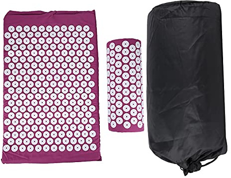 Acupressure Mat Pillow Set Acupuncture Massage Yoga Pad Mat Pain Relief with Carry Bag for Back Pain Relief and Relaxation Purple Green 3pcs Set (Needle Cushion Three-piece Set Purple)