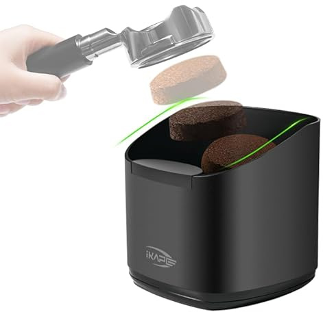 IKAPE Espresso Knock Box for Coffee Grounds, Barista Tool Enhanced for Better Manipulation - Black Espresso Machine Coffee Puck Disposal Box