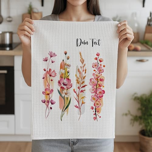 GRAZDesign Personalisierbares Geschirrtuch mit Blumen Muster Geschenk für Freundinnen, Mütter, Kolleginnen, Omas, Lehrerinnen
