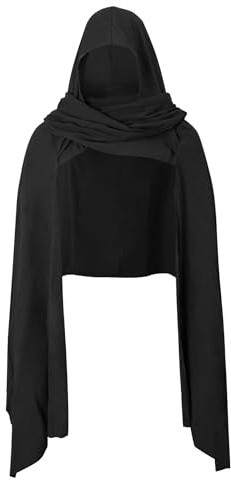 Medieval Hooded Shawl, Multifunctional Cowl Scarf, Costume Accessory for Viking Shaman Renaissance (Black)