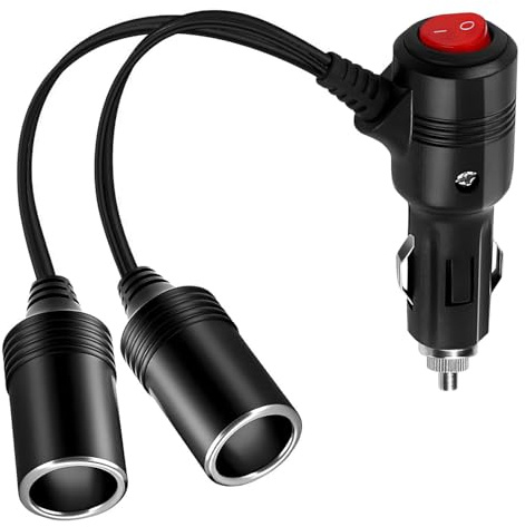 iwontalersy Presa Accendisigari,Adattatore per Accendisigari con Doppio Interruttore Indipendente,1 a 2 Prolunga Accendisigari,per Auto,Barca,Moto