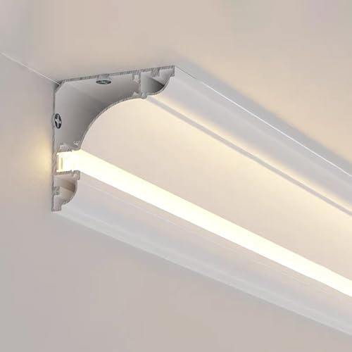Moldura de corona de canal LED para iluminación indirecta, riel de aluminio blanco con pared gruesa para techo y zócalo, solución difusora de luz interior