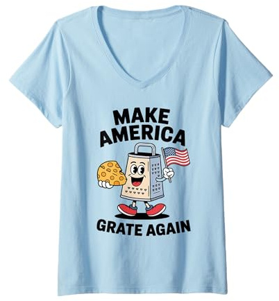 Womens Funny Patriotic Cheese Grater Joke Humor Sarcastic Foodie V-Neck T-Shirt