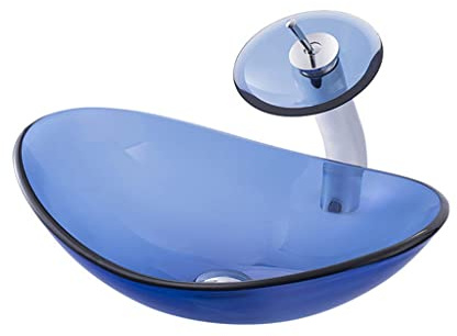 CWCQGH Toilettenwaschbecken, Badezimmer-Aufsatzwaschbecken, blaues Glaswaschbecken, Badezimmer-Waschbecken aus gehärtetem Glas, Badezimmer-Aufsatzwaschbecken, Kunstwaschbecken,Sink Set-One Size