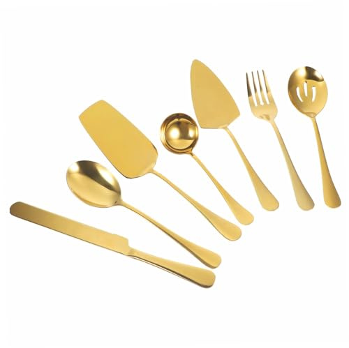 Luxshiny Set Ustensiles De Service Acier Inoxydable Doré Pelle à Gâteau Couteau Tranchant Fourchettes Pour Vaisselle Pour Buffet Mariages Et Anniversaires