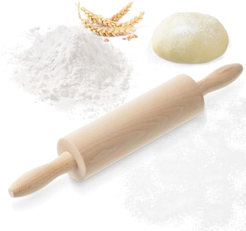 RoyalFay® Nudelholz aus Buchenholz mit Holzachse – Teigroller mit ergonomischen Griffen – nachhaltig, lebensmittelecht & vielseitig für Pizza, Fondant und Plätzchen Holzachse