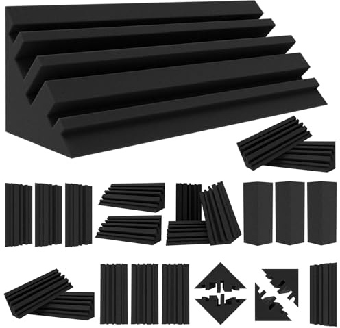 TroyStudio Lot de 24 pièges à basse - 10,2 x 10,2 x 30,5 cm - Coin en mousse dense et épaisse - Panneau de traitement acoustique absorbant l'écho réverbération - Absorbeur sonore basse fréquence pour
