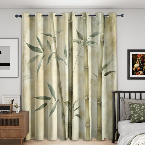 Generisch Bambus Vorhang Blickdicht 2er Set, H 245 x B 140, 95% Verdunklung, Chinesische Asiatisch Vorhänge für Wohnzimmer Schlafzimmer Deko, Thermo Fenster Gardinen mit Ösen VSZ26