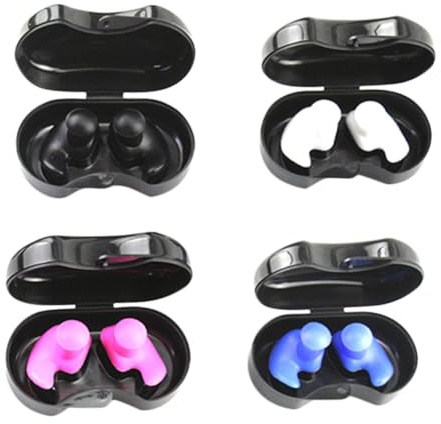 Gogogmee Lot de 4 Paires de Bouchons D’Oreilles de Natation Étanches en Silicone Réutilisables Tailles Garçon et Filles et Adultes Couleurs Noir Blanc Bleu et Rose Protection