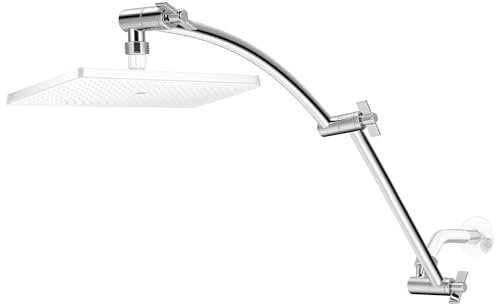 19IN Adjustable Shower Head Extension Arm, Stainless Steel Curved Extender | Extension for Any Angles, Shower Head Extender for Bathroom, Chrome Finish, G1/2 Universal Connector(Shower Arm Only)