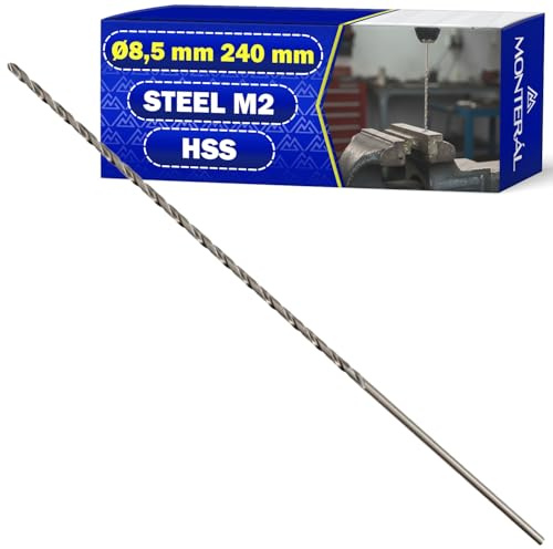 HSS Broca para Metal Duro Largo Ø 8,5mm 240mm en Acero Aleado Templado M2 | Broca Metal Duro Puede Usarse para Hierro Acero Metales No Ferrosos - MONTERAL