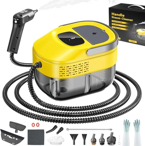 2026 neu 3-stufig einstellbarer dampfreiniger handgerät, 10 Sekunden Aufheizzeit und 1600 ml großer Tank Handdampfreiniger, Dampfreiniger für Haushalt und Auto, Küche, Fenstern (Yellow, 1 Set)