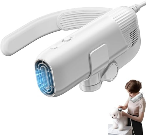 Asciugacapelli per Cani e Gatti a Mani Libere, Asciugatore Cane da Collo 1400W con Motore Brushless 110.000 RPM, 3 Velocità e Temperature, Silenzioso e Rapido Phon per Animali Domestici white