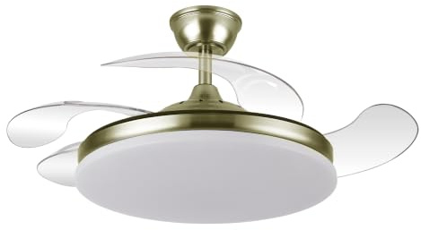 YATEK Ventilador de Techo con Luz LED KALA Dorado, Aspas Retráctiles 107 cm, Motor DC Silencioso, 6 Velocidades, Mando a Distancia, Función Verano Invierno para Dormitorio y Salón