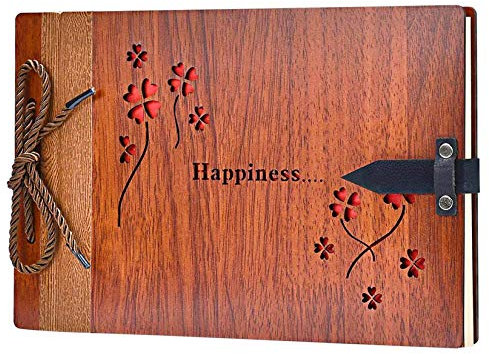 ZEEYUAN Fotoalbum zum Selbstgestalten 80 Seiten aus Holz 29x19cm Hochzeit Hohlmuster Fotobuch mit Fotoecken als Geschenk zum Valentinstag Geburtstag und Weihnachten für Alle