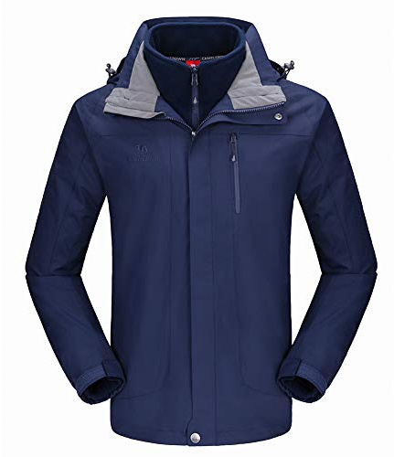 CAMELCROWN Herren Skijacke 3 in 1 Wasserdicht Winterjacke Schneejacke Winddicht Kapuze mit Innen Warm Fleece Mantel, Dunkelblau, 3XL