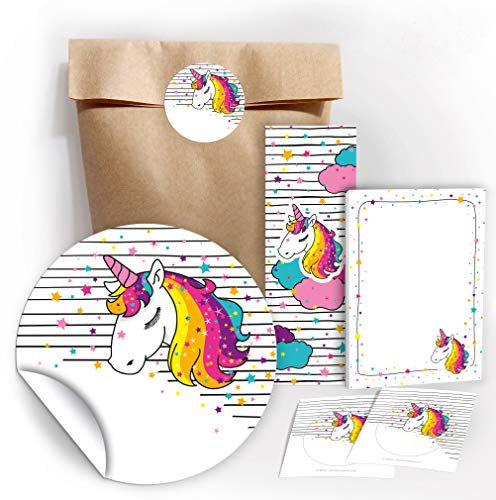 JuNa-Experten 6 Lesezeichen + 6 Mini-Notizblöcke + 6 Geschenktüten/Natur + 6 Aufkleber Einhorn Mitgebsel Gastgeschenk beim Kindergeburtstag Mädchen
