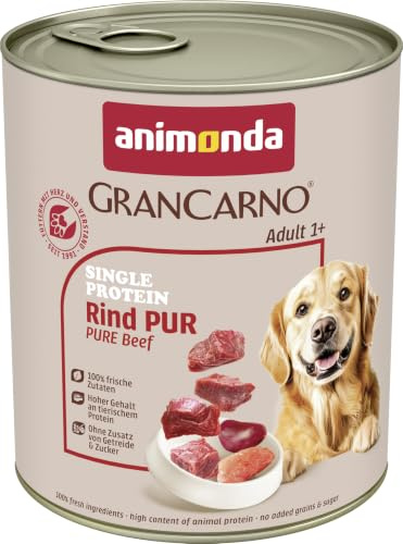 animonda GranCarno Hunde Nassfutter Single Protein Rind pur (6 x 800g) | getreidefreies Single Protein Hundenassfutter ohne Zucker, für ausgewachsene Hunde, mit frischem Rindfleisch und Innereien