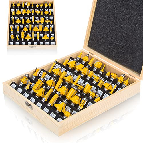 MAYLINE 1/2 Inch Shank Router Bits Sets 43PCS, Woodwork Milling Groving Cutter Router Bit Set, Wood Miter Carbide CNC Cutting Tool for Doors&Tables Shelves DIY(Gold)