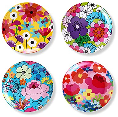 French Bull Assorted Plates - 4 Piece Set - 9 inch Melamine Salad Plates Set of 4 - Melamine Dinnerware for Indoor and Outdoor - Assorted Garden Floral, 72267