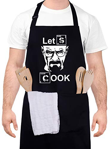 Xinzistar Grembiule da cucina da uomo Let's Cook Grembiuli da cucina impermeabile regolabile grembiule barbecue con tasche idea regalo festa del papà (70 cm x 80 cm)