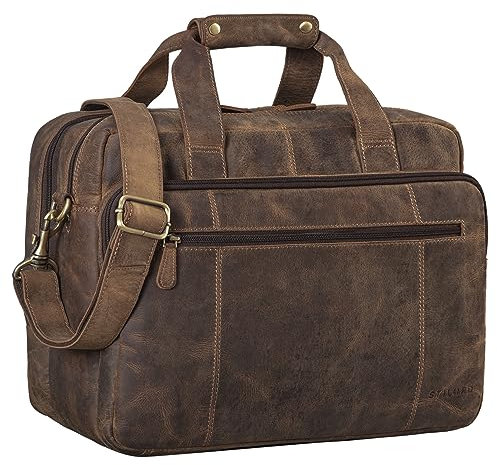 STILORD 'Experience' Vintage Lehrertasche Leder groß für Herren Damen XL Aktentasche Business Schulter- oder Umhängetasche für Laptop Trolley aufsteckbar, Farbe:colorado - braun