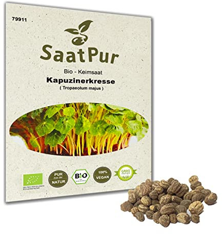 Bio Sprossen Samen Kapuzinerkresse - 100% Bio Keimsprossen - Microgreens mit hoher Keimkraft - Sprossensamen für Sprossenglas & Keimschale - Lebensmittel Qualität