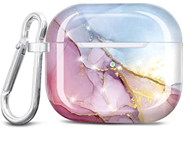 JIAXIUFEN Kompatibel mit AirPods 3 Hülle Stoßfeste Silikon Kopfhörer Taschen Case Schutzhülle Zubehör mit Karabiner Kompatibel mit AirPods 3 Generation, Purple Blue