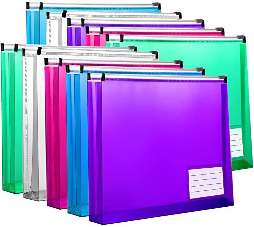 Dokumententasche DIN A4, LEOBRO Dokumentenmappe 10 Stück 5 Farben Dehnfalte, PP Dreidimensionale A4 Dokumententasche mit Reißverschluss und Etikettentasche, Querformat, für Papierformat DIN A4