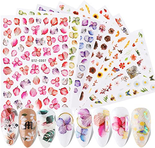 Yeahbo Nail Art Decorazioni Unghie con Fiori Farfalle e Rose - 8 Fogli Adesivi Floreali per Donna e Ragazze - Stickers Fai da Te